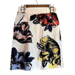 Anthropologie Maeve Women's Floral Buckle Pencil Skirt White/Multi Size 10